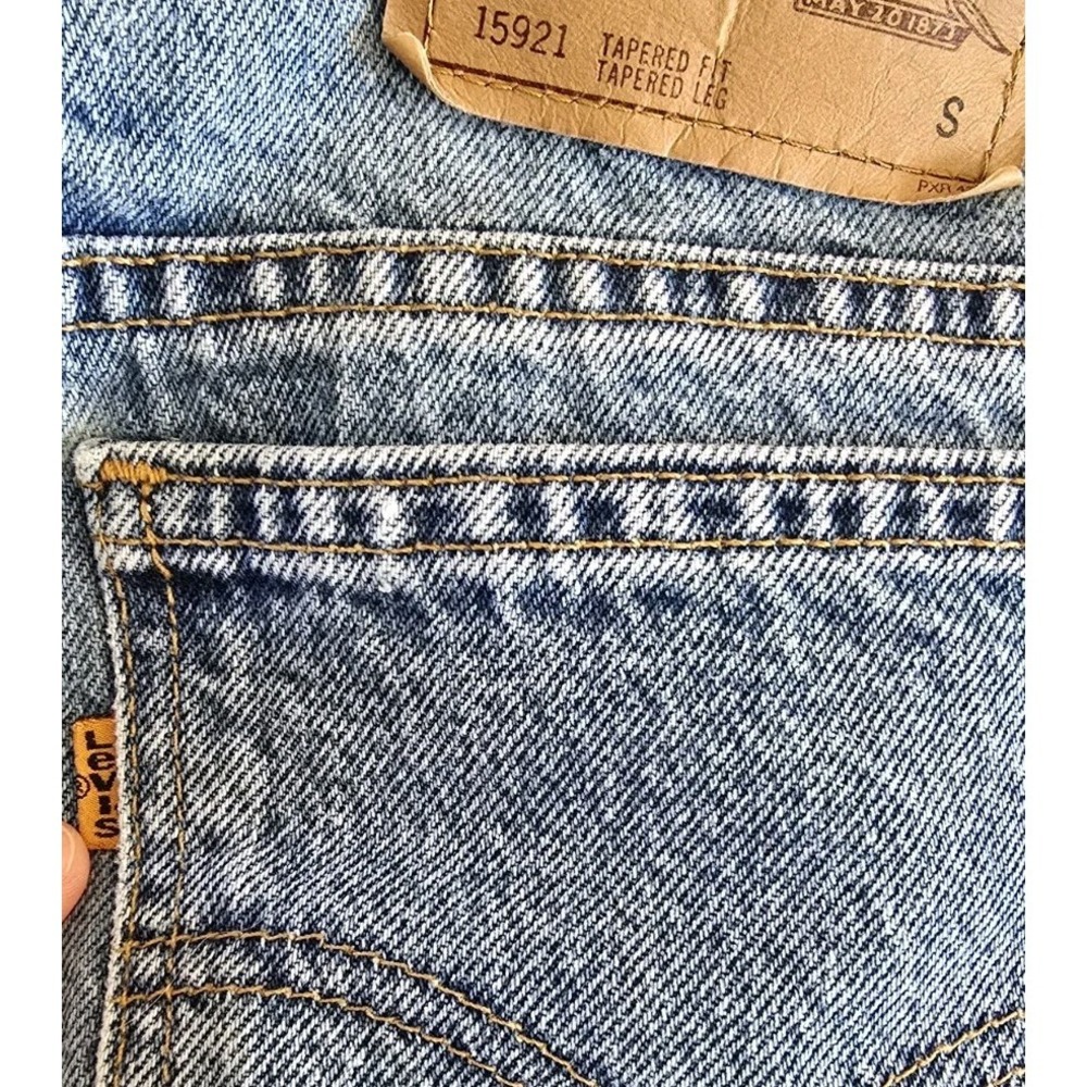 Vintage 90s Levi's 921 Tapered Fit Leg Orange Tab Denim Jeans 14 Short - Picture 6 of 9